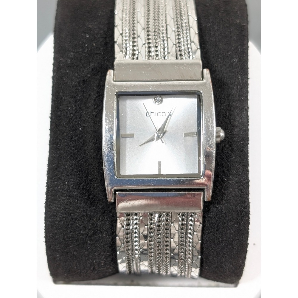 Chico's Silver Multi Chain Bracelet Watch Square Face Working New Battery 7"